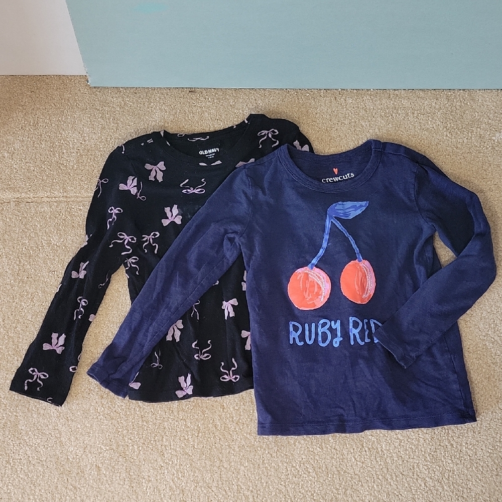 Crewcuts Kids Long Sleeve Shirts - Navy with Cherry Graphic And Black